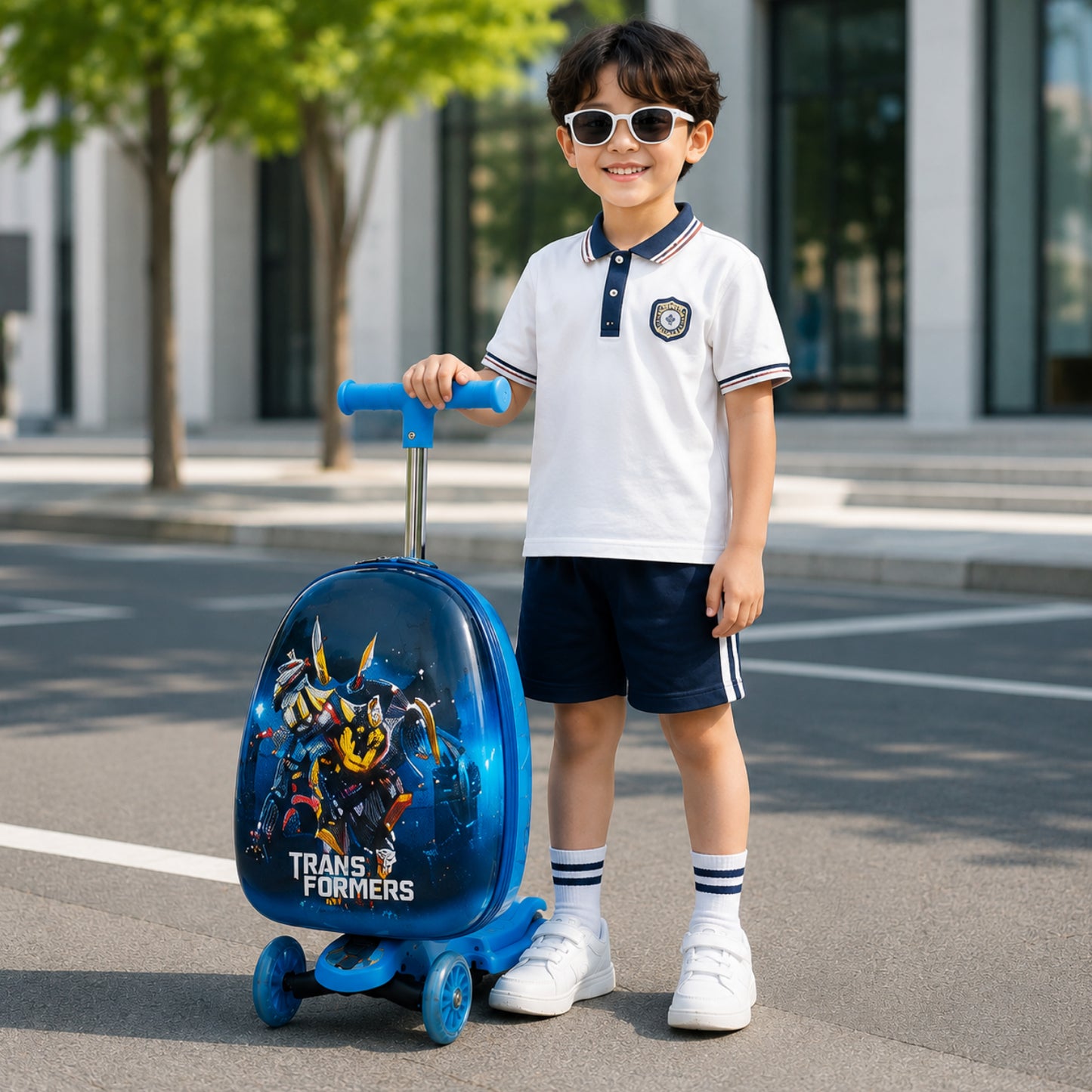 Smart barnsparkcykel med resväska