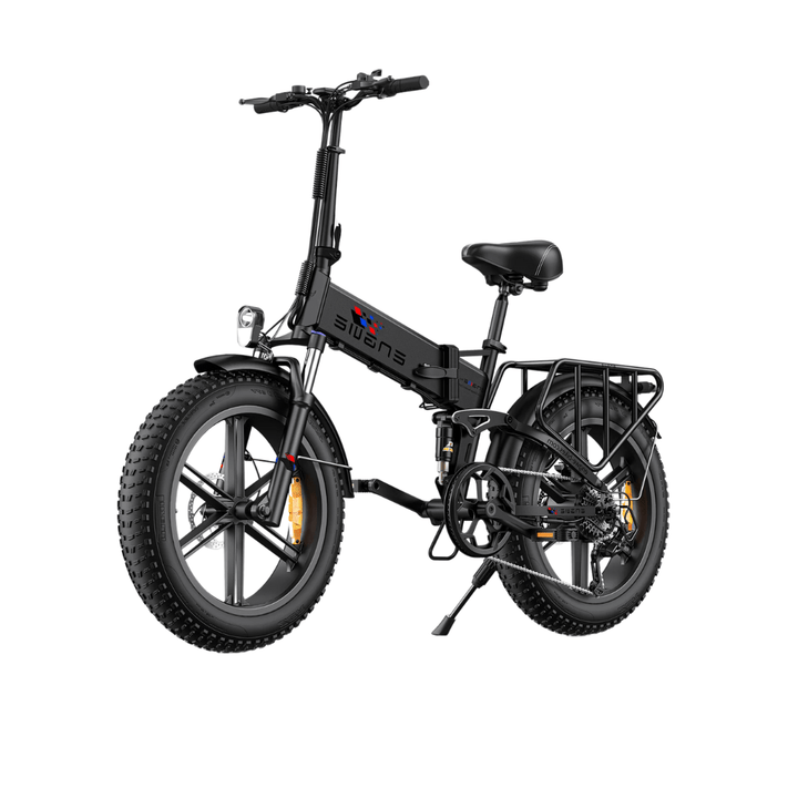 ENGWE ENGINE X hopfällbar fatbike-elcykel snett framifrån i färgen svart