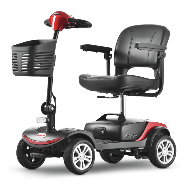 Sweetrich S1 Sport permobil snett framifrån i färgen röd