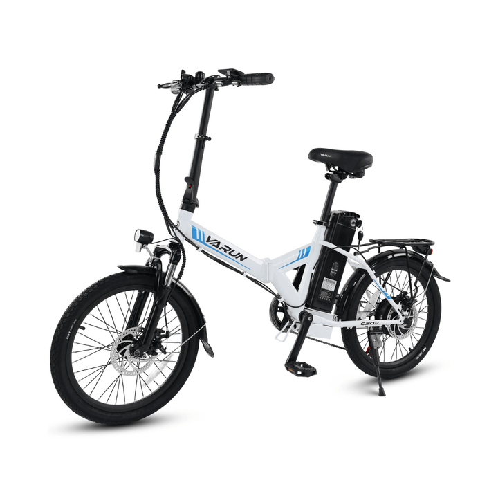 VARUN C20-1 Pro hopfällbar elcykel snett framifrån i färgen vit