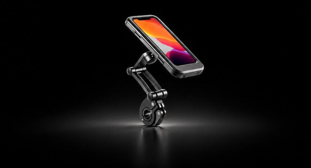 Mobilhållare för elsparkcykel och elcykel från Wheelyshop – svart styrfäste med telefon