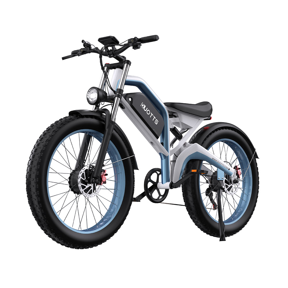 Duotts N26 fatbike-elcykel snett framifrån i färgen grå