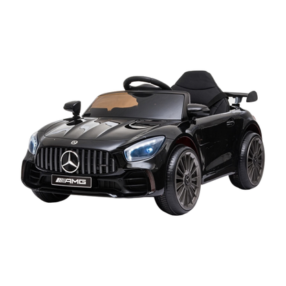 Mercedes AMG GT elbil för barn snett framifrån i färgen svart