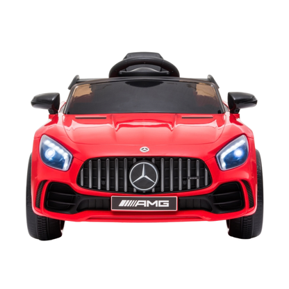 Mercedes AMG GT elbil för barn rakt framifrån i färgen röd