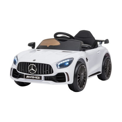 Mercedes AMG GT elbil för barn snett framifrån i färgen vit