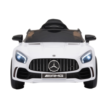 Mercedes AMG GT elbil för barn rakt framifrån i färgen vit