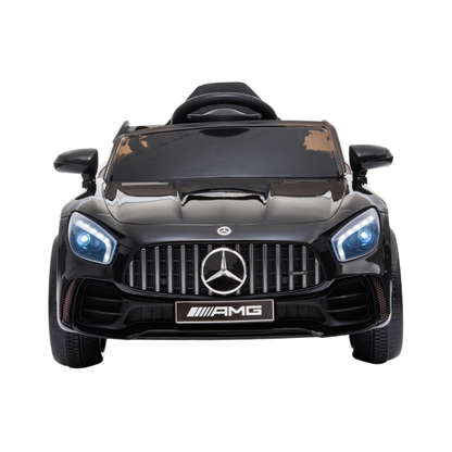 Mercedes AMG GT elbil för barn rakt framifrån i färgen svart