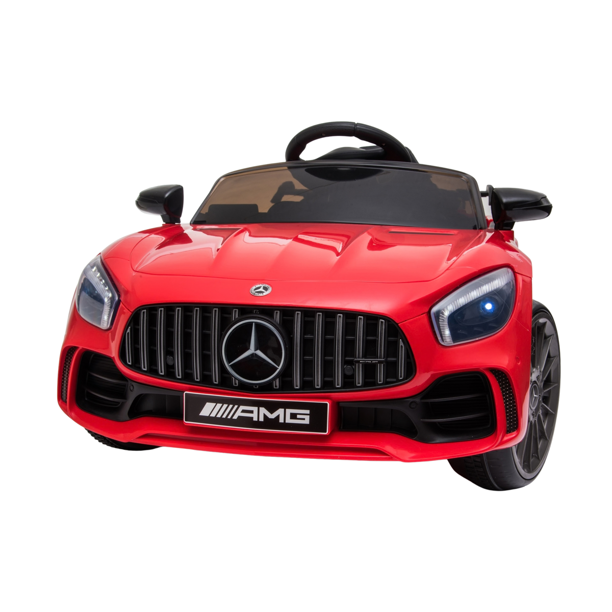 Mercedes AMG GT elbil för barn rakt framifrån i färgen röd