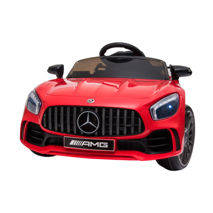 Mercedes AMG GT elbil för barn rakt framifrån i färgen röd