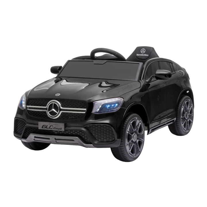 Mercedes GLC Coupé elbil för barn snett framifrån i färgen svart