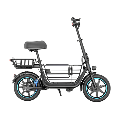 GYROOR C1 Plus sedd från sidan med sits, bakre korg, främre korg och blå detaljer på hjulen