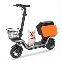 HX S20 elsparkcykel snett framifrån med en hund