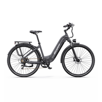 OneSport OT05 Max grå elcykel med lågt insteg i sidovy från höger, med pakethållare och skärmar