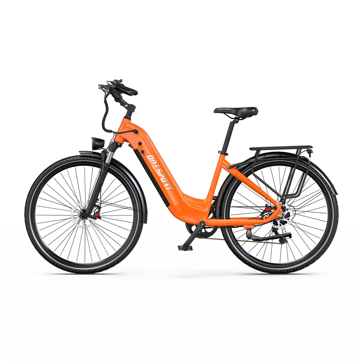OneSport OT05 Max orange elcykel med lågt insteg, sidovy