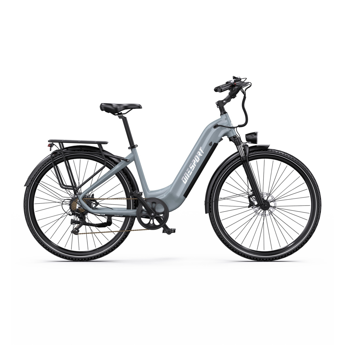 OneSport OT05 Max grå elcykel med lågt insteg sedd från sidan