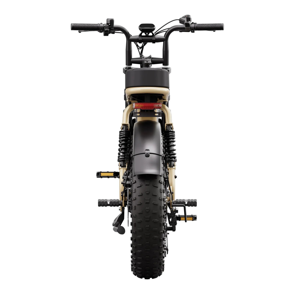 TST R7 fatbike-elcykel rakt bakifrån i färgen beige