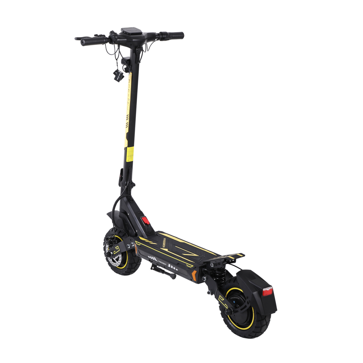 Wheely - H7 elsparkcykel sedd snett bakifrån med bakskärm och baklykta