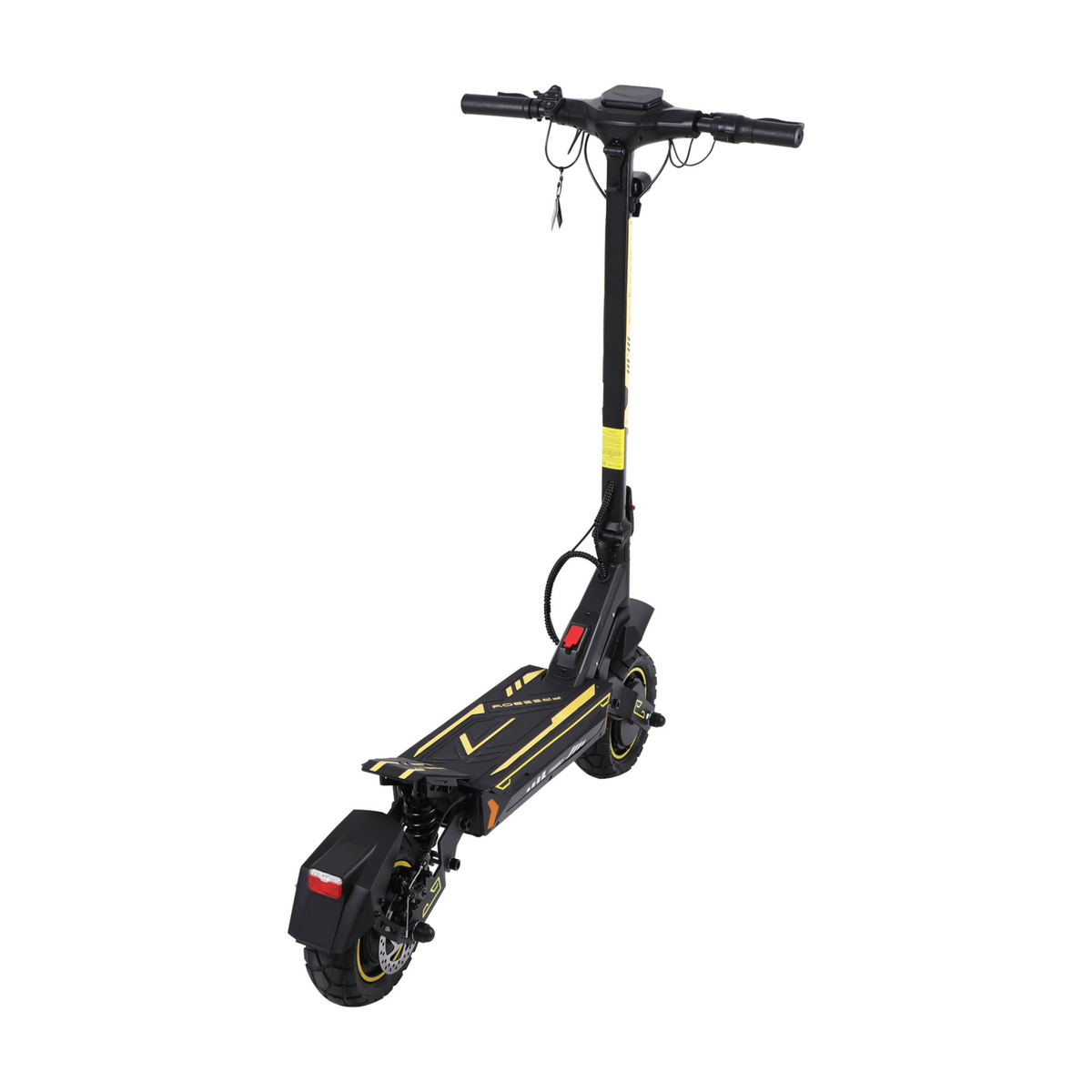 Wheely - H7 elsparkcykel sedd snett bakifrån med styre, fotplatta och bakre stänkskärm med rött bakljus