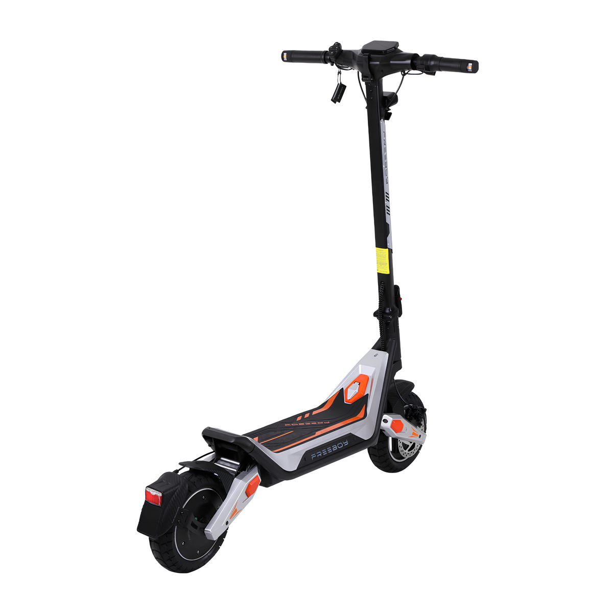 Wheely - J18 elsparkcykel sedd snett bakifrån med fotplatta, stänkskärm och baklykta