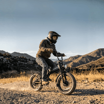 Förare kör APEFOX RH20 hopfällbar fatbike-elcykel i terräng