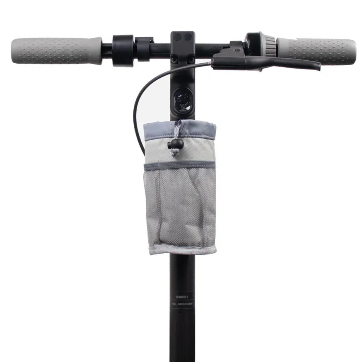 Flaskhållare Bag Edition i grått på elsparkcykeln, sedd framifrån