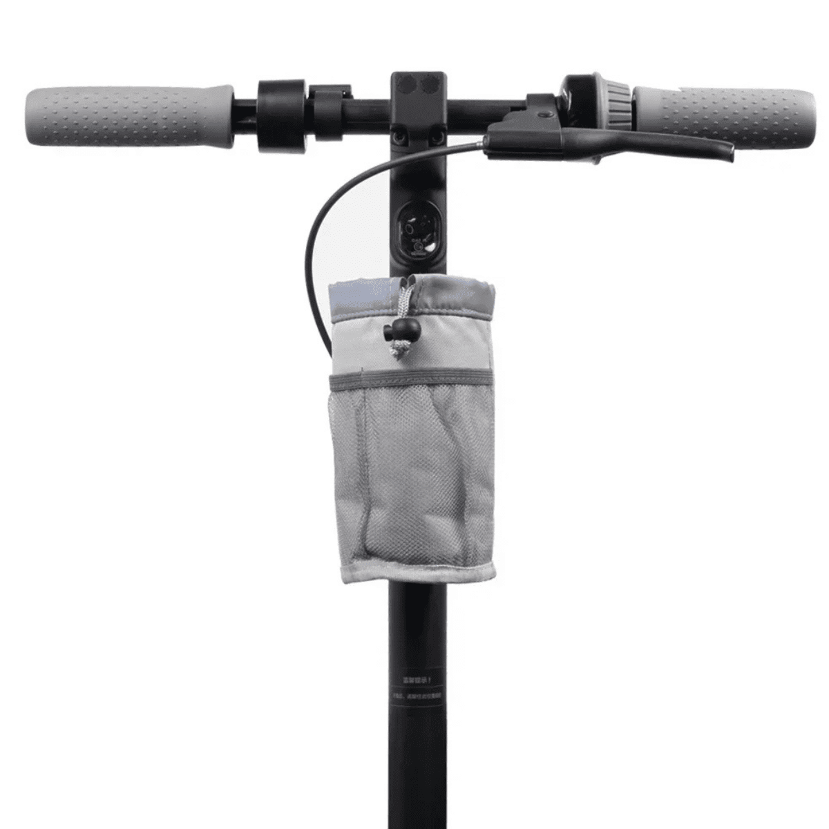 Flaskhållare Bag Edition i grått på elsparkcykeln, sedd framifrån