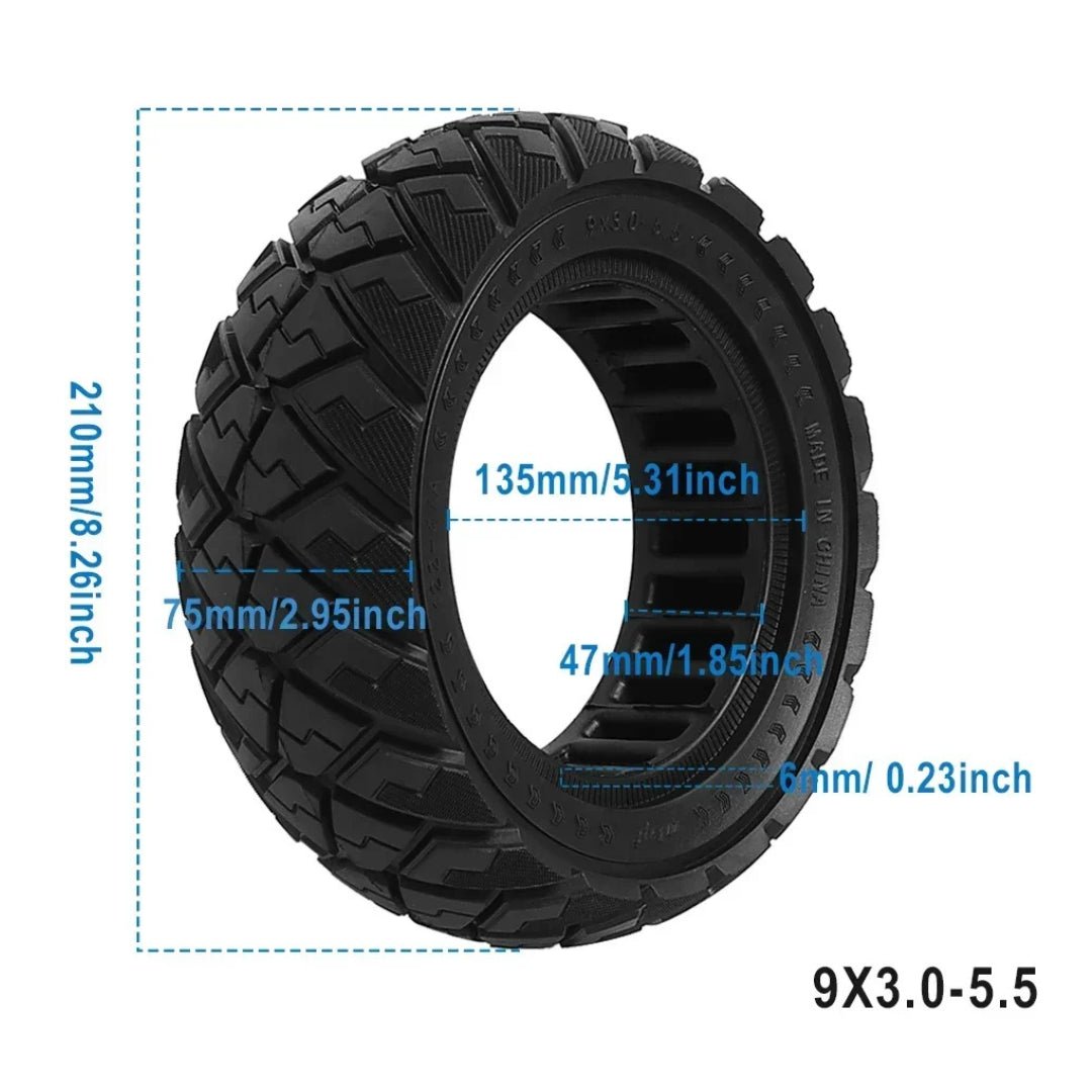 Mått: halvmassivt däck 9" Line Edition för KuKirin G2 Pro