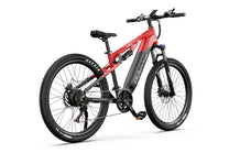 Duotts E29 elmountainbike snett framifrån i färgen röd