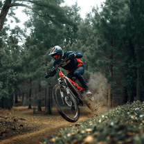 Förare kör Duotts E29 elmountainbike i terräng