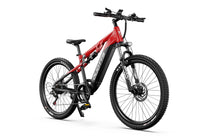 Duotts E29 elmountainbike snett framifrån i färgen röd