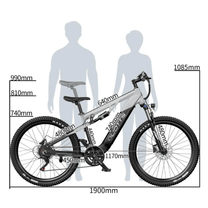 Måttskiss över Duotts E29 elmountainbike