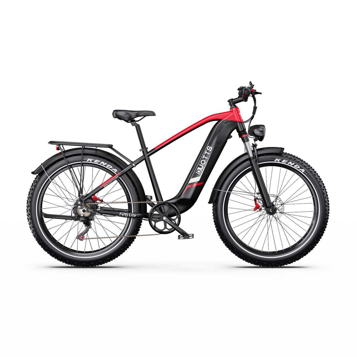 Duotts F26 Lite fatbike-elcykel sedd från sidan i färgen röd