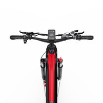 Duotts F26 Lite fatbike-elcykel rakt framifrån i färgen röd