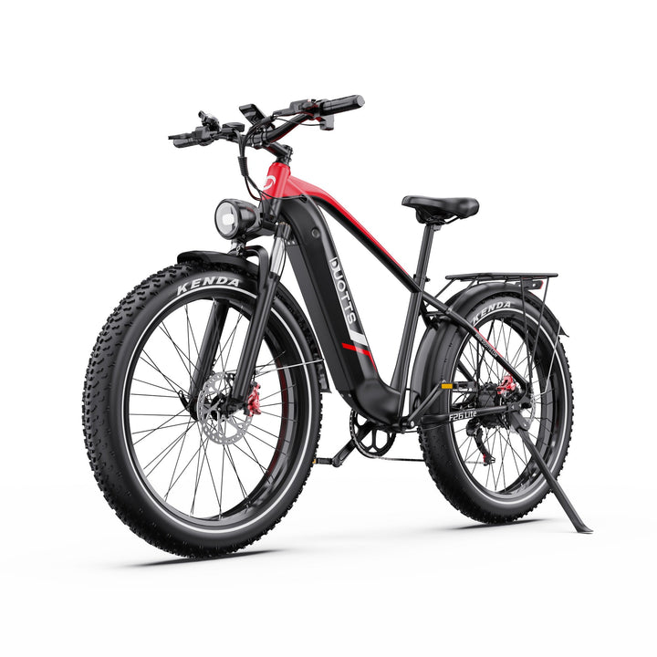 Duotts F26 Lite fatbike-elcykel snett bakifrån i färgen röd
