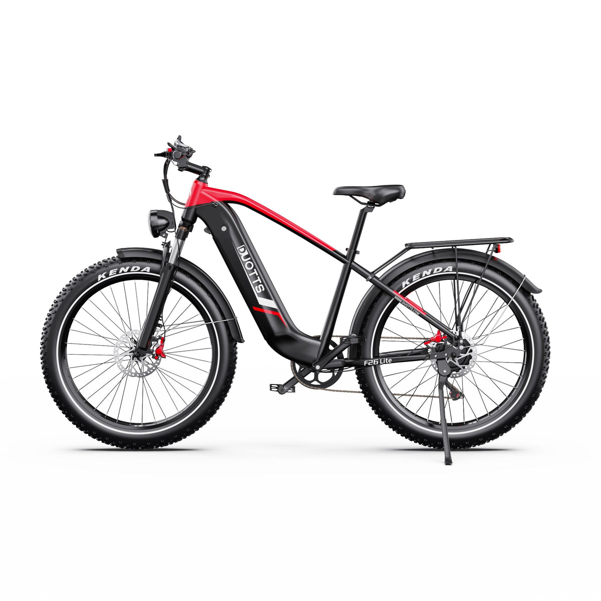 Duotts F26 Lite fatbike-elcykel sedd från sidan i färgen röd