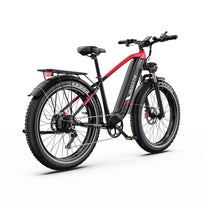 Duotts F26 Lite fatbike-elcykel snett bakifrån i färgen röd