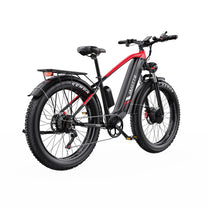 Duotts F26 fatbike-elcykel snett bakifrån i färgen röd