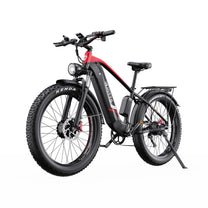 Duotts F26 fatbike-elcykel snett framifrån i färgen röd