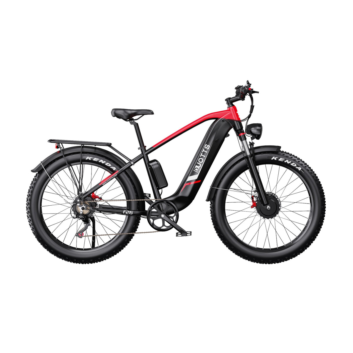 Duotts F26 fatbike-elcykel sedd från sidan i färgen röd