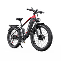 Duotts F26 fatbike-elcykel snett framifrån i färgen röd