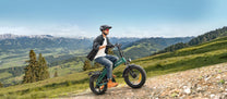 Man som kör ENGWE EP-2 3.0 Boost hopfällbar fatbike-elcykel på en gräsplan