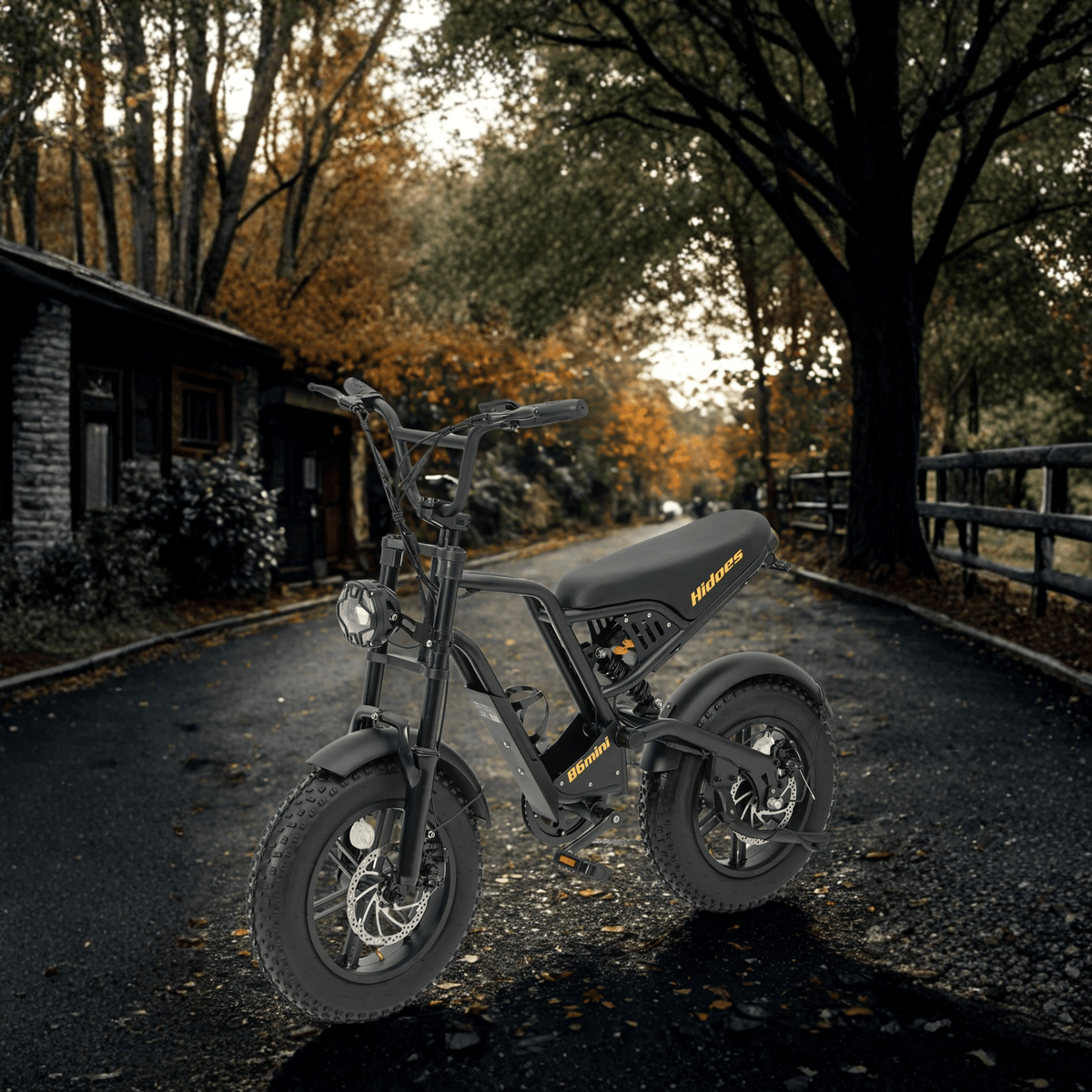 Person som kör Hidoes B6 Mini fatbike-elcykel i stadsmiljö