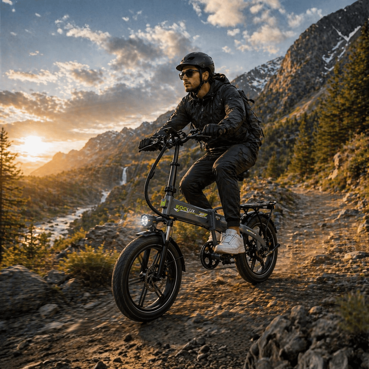 Man som kör KOOLUX RK10 hopfällbar fatbike-elcykel