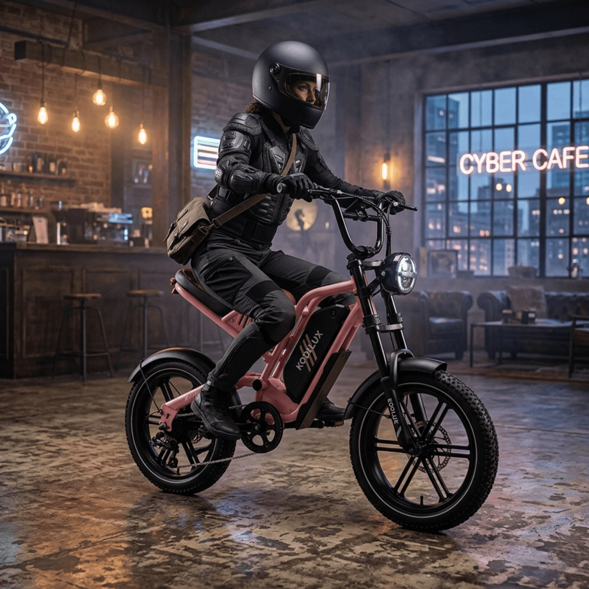 Person som kör KOOLUX X9 Mini fatbike-elcykel