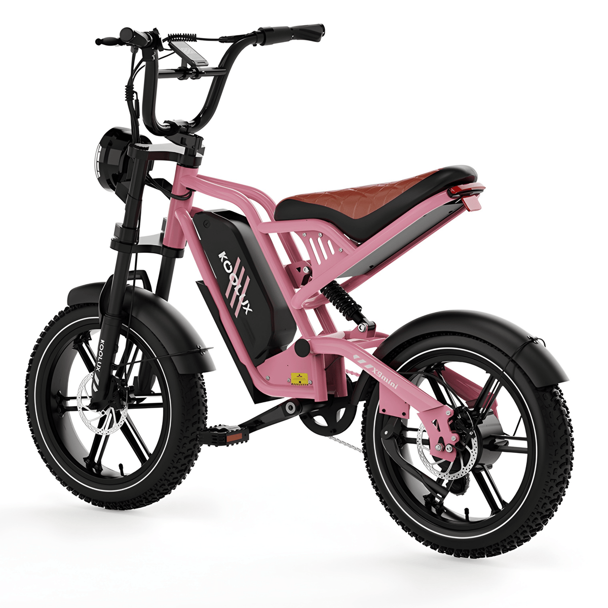 KOOLUX X9 Mini fatbike-elcykel snett framifrån i färgen rosa
