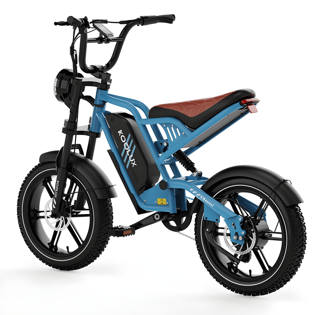 KOOLUX X9 Mini fatbike-elcykel snett framifrån i färgen blå
