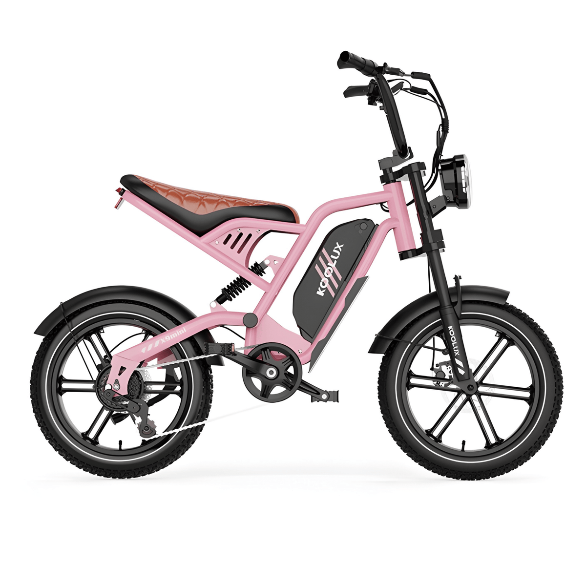 KOOLUX X9 Mini fatbike-elcykel sedd från sidan i färgen rosa