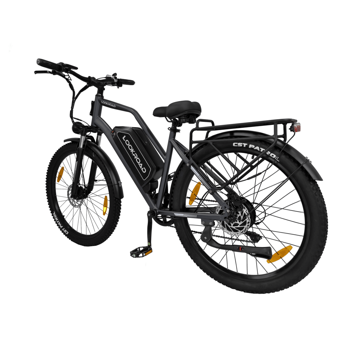 LOOKROAD L28 Max fatbike-elcykel snett bakifrån i färgen grå