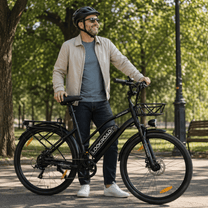 Man står med LOOKROAD L28 MIN elcykel i en park