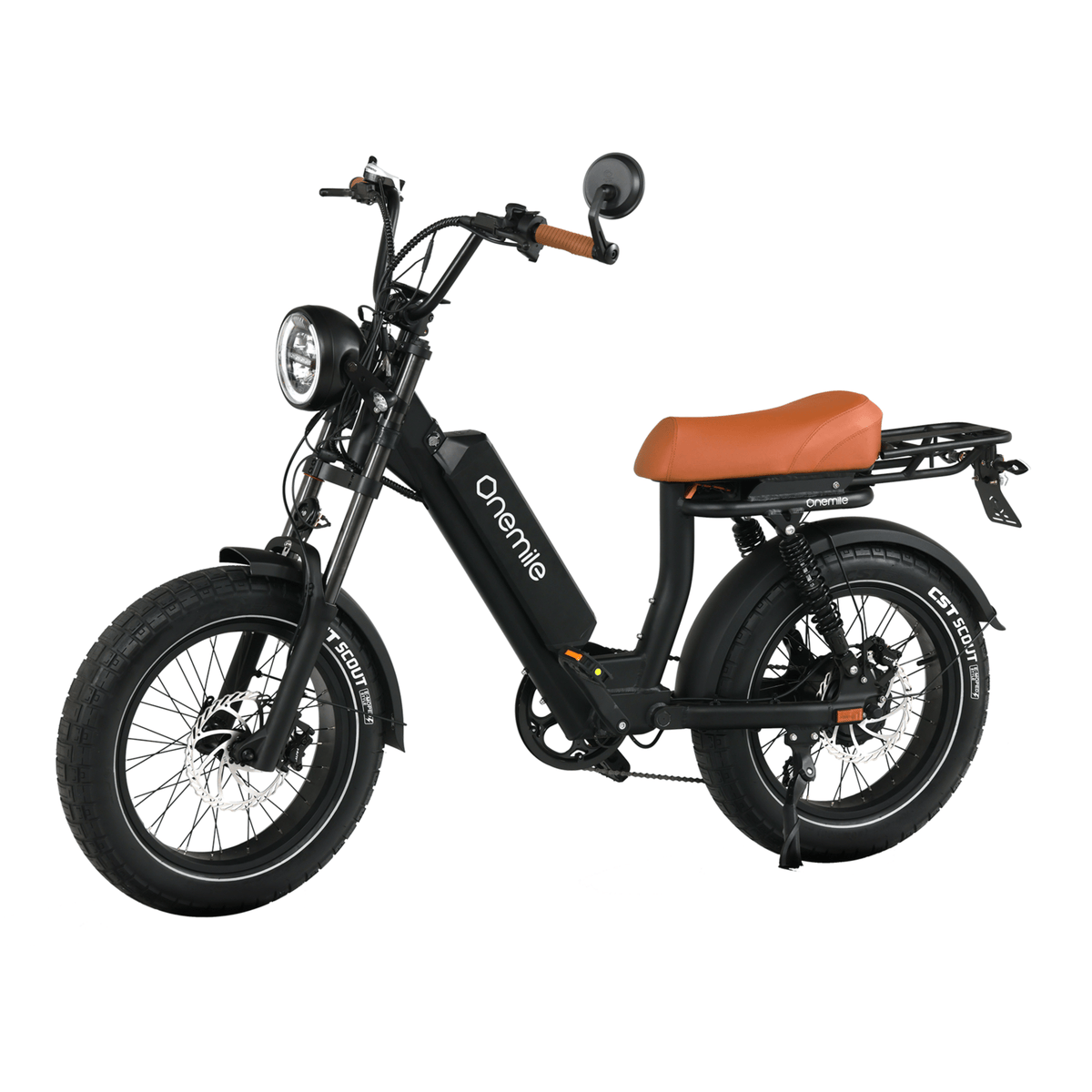 Onemile M40 PRO fatbike-elcykel snett framifrån i färgen svart